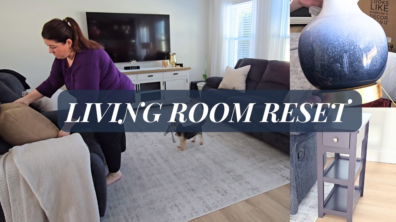 New End Table, Lamp & Couch Pillows, End Table Declutter, Living Room Reset