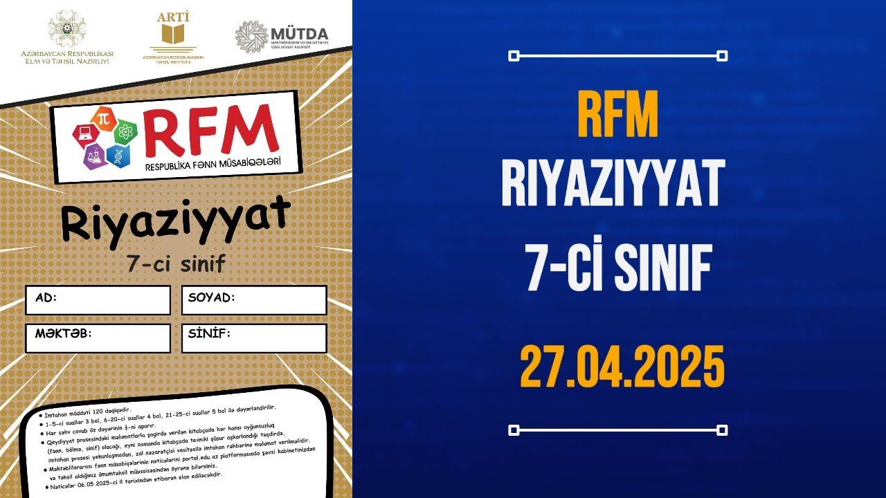 #rfm  7-ci  sinif riyaziyyat 27 aprel#fənn müsabiqəsi yarımfinal 27 aprel riyaziyyat
