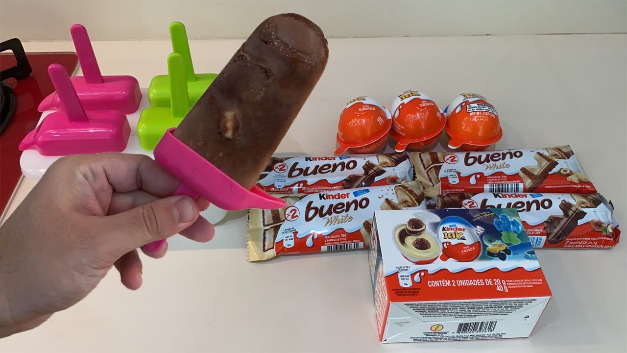 FIZ UM MEGA PICOLÉ COM VÁRIOS CHOCOLATES KINDER DO MERCADO! (ficou bom?)