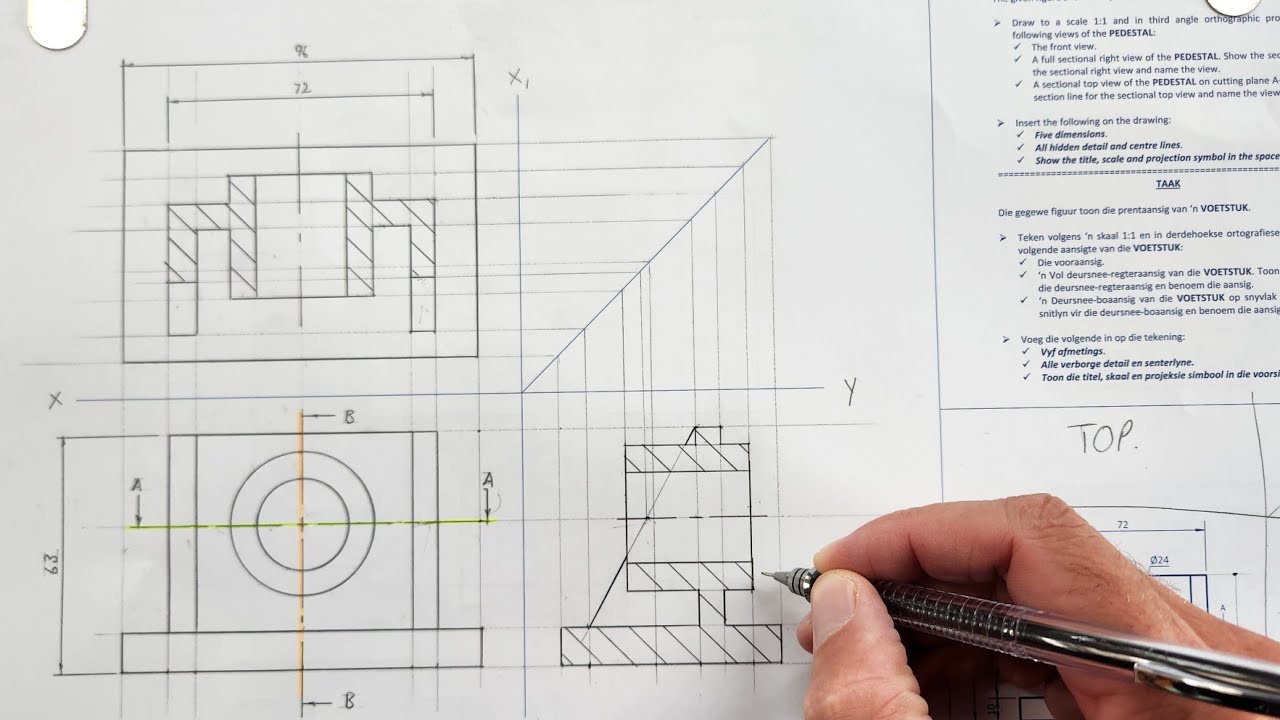 HOW TO draw a THIRD ANGLE Orthographic Projection - HSE | Page 6-9 | Grade 10
