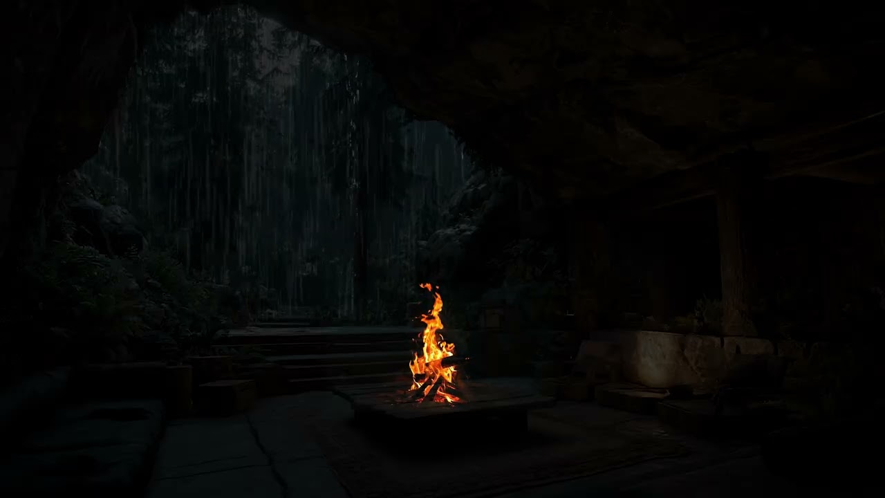 Deep Nocturnal Rainstorm Across Ancient Trees for Healing Recovery | Gentle Fire Ambient Atmosphere