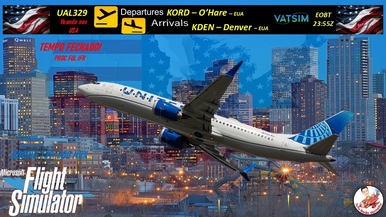 FS_20|VOO COMPLETO| ONLINE |VATSIM| IFR |UAL329|B738-NGX|KORD-KDEN| VOANDO NOS EUA ||