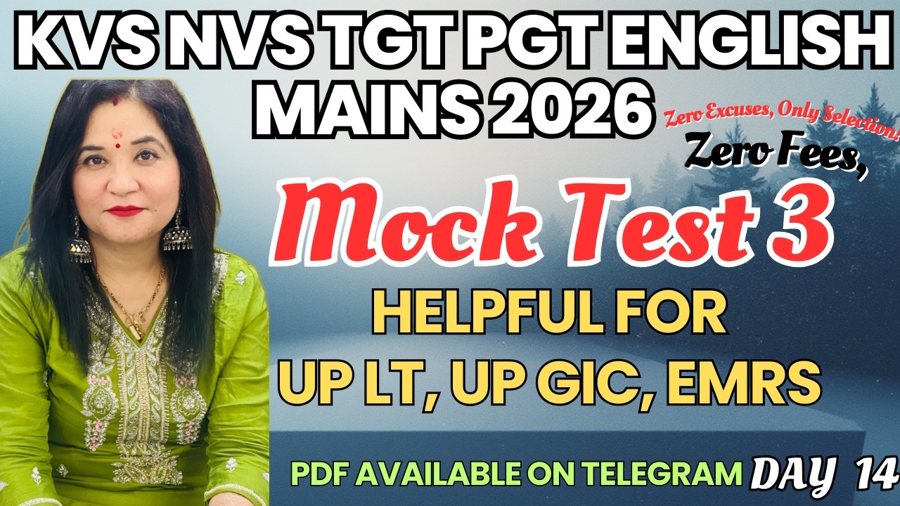 KVS NVS TGT PGT ENGLISH mains 2026 I helpful for              UP LT, UP GIC, EMRS I Mock Test 3