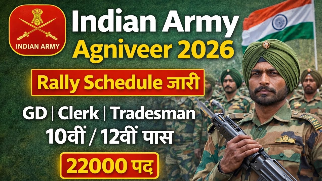 Indian Army Agniveer Recruitment 2026 | Rally Schedule जारी | 22000 पद | 10वीं 12वीं पास