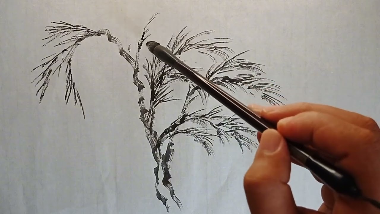 散锋画柳树法，有很多便捷，不用点柳叶，不用一根一根勾柳条！
