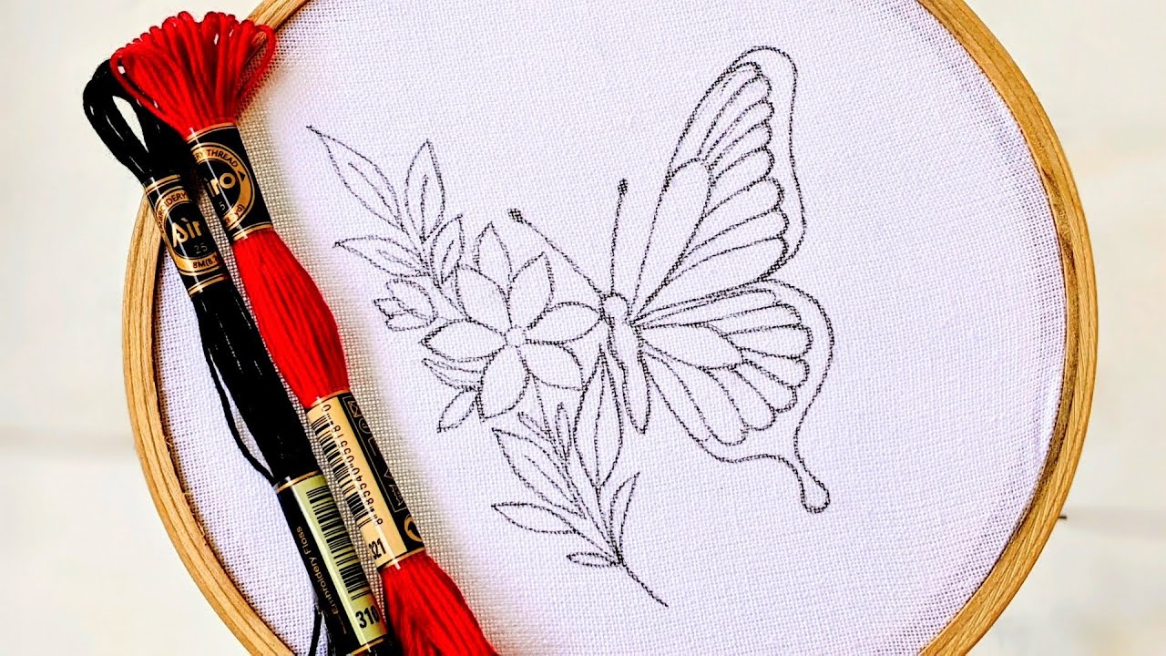SIMPLE AND BEAUTIFUL FLORAL BUTTERFLY HAND EMBROIDERY DESIGN FOR BEGINNERS 
