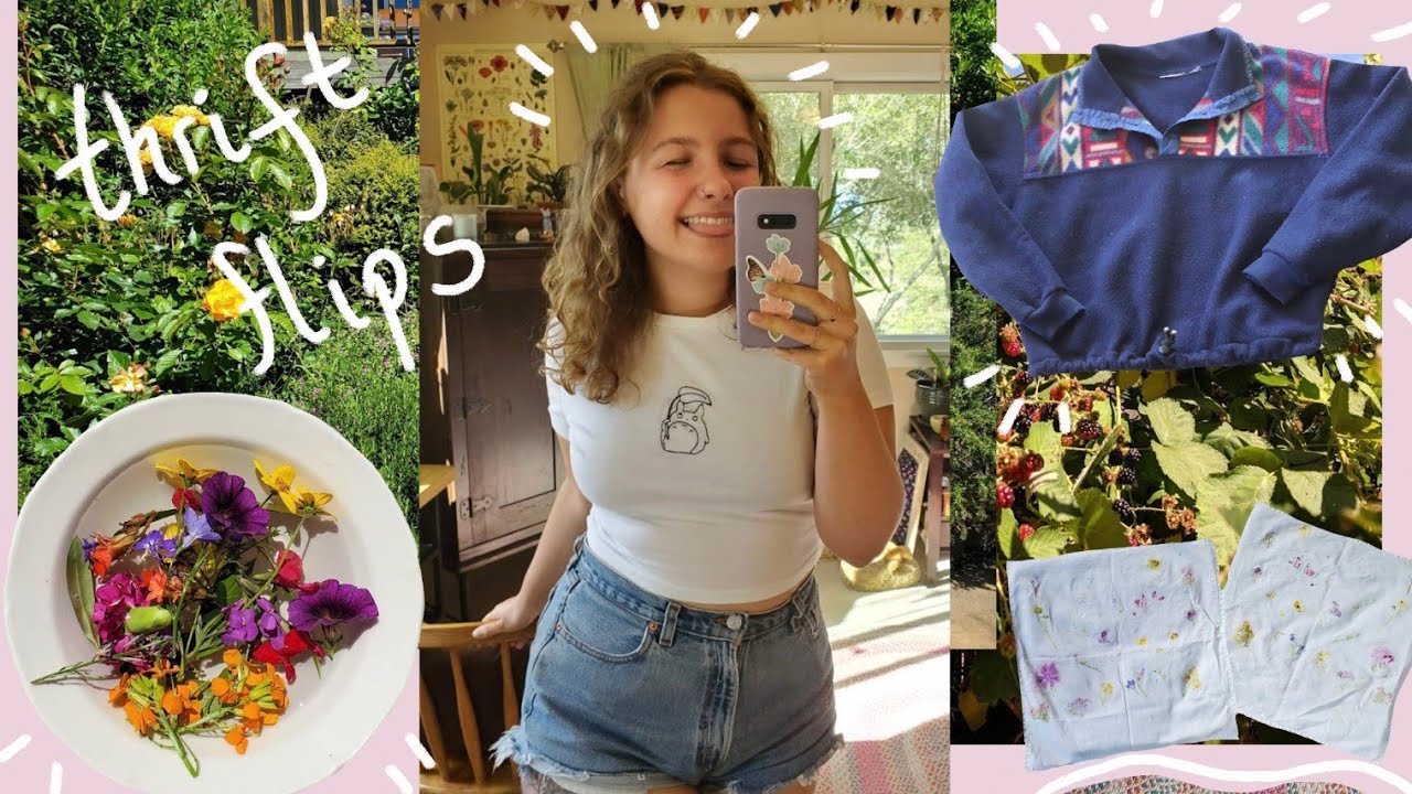 thrift flipping my clothes 🌟 natural dye, botany prints, + embroidery 🌱