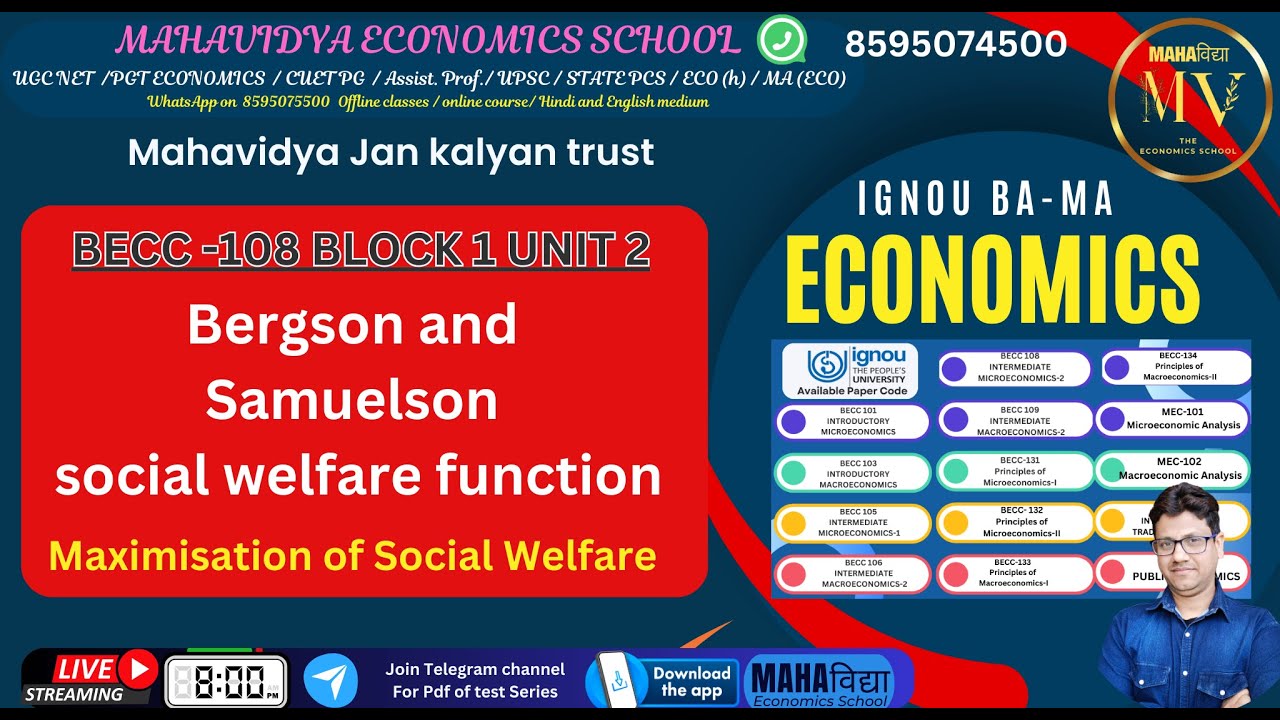 bergson-samuelson social welfare functions| Maximisation of Social Welfare | BECC 108 | ignou |