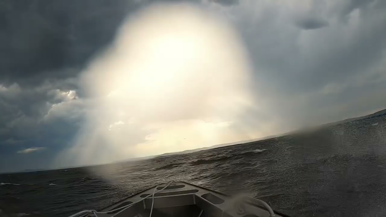 On our way home from the cabin, Riding through the storm