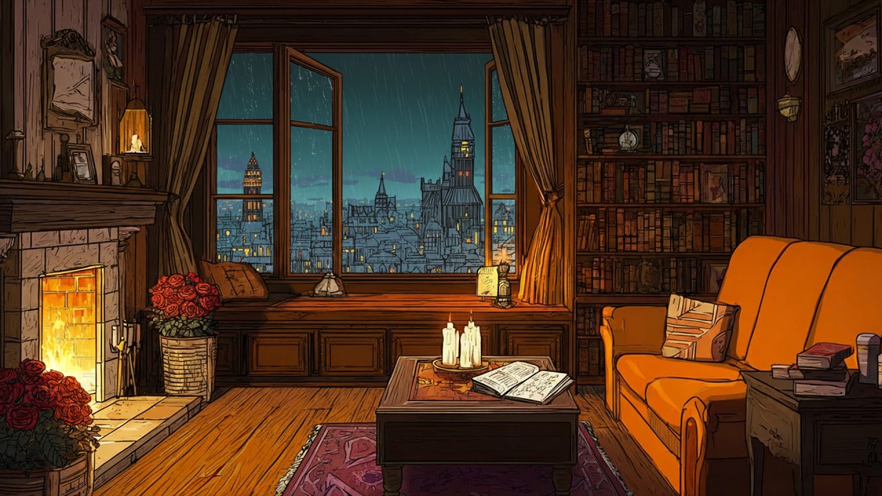 Cozy Rainy Night Fireplace 🔥 | Soft Rain and Gentle Fire Sounds for Calm and Stress Relief