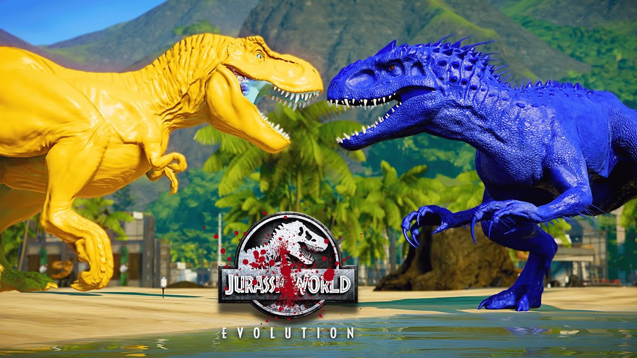 Gold Tyrannosaurus Rex, Blue Indominus Rex, Godzilla Dinosaurs Fight Jurassic World Evolution