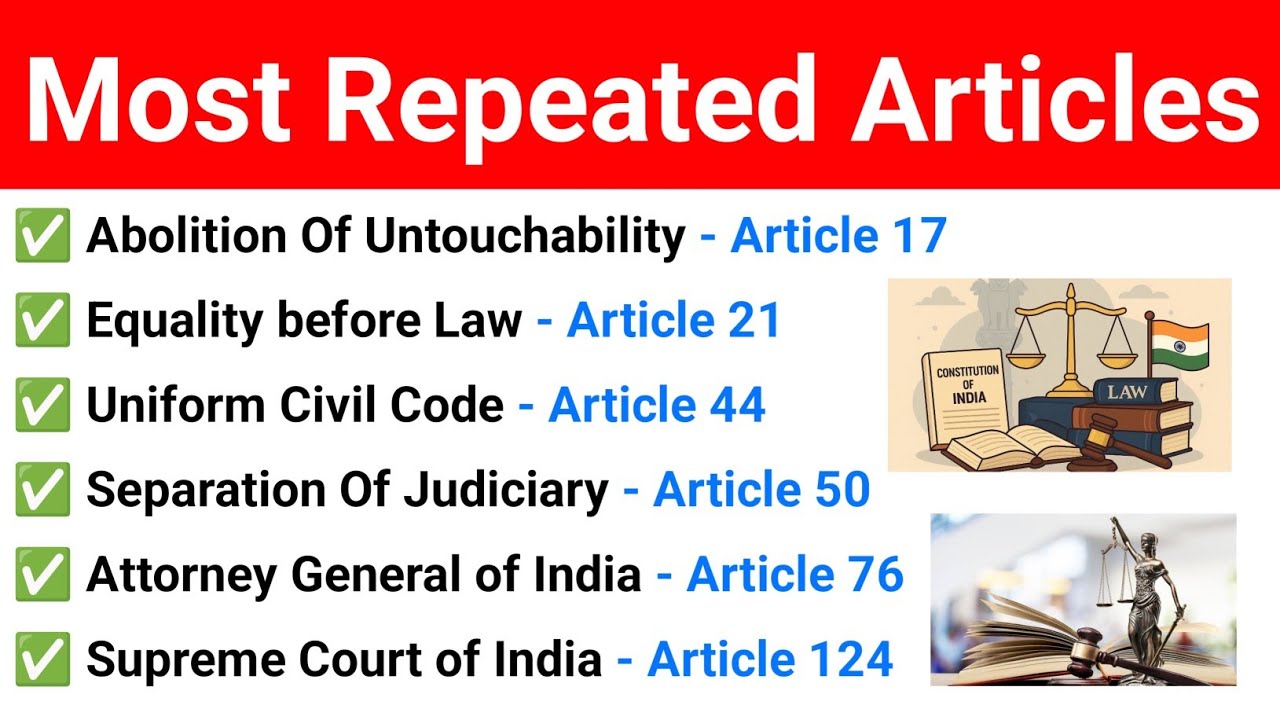 Most Repeated Articles Of Indian Constitution | Indian Polity & Constitution Important Articles MCQ 