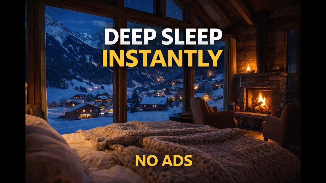 10 Hours Cabin Bedroom Fireplace | Brown Noise for Deep Sleep | Snowy Night Ambience