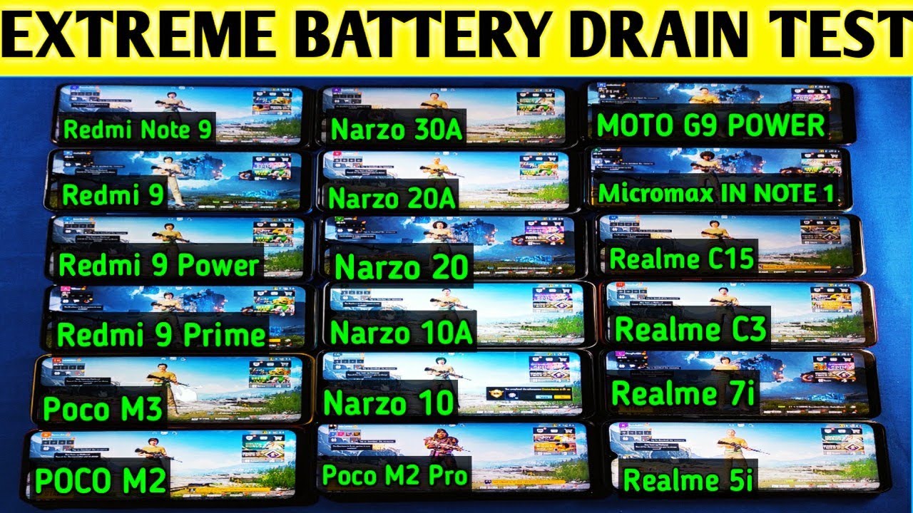 Realme Narzo 30A vs Poco M3 & M2 vs 9 Power/Narzo 20/Moto G9 Power Battery Drain Test 100% - 0% |