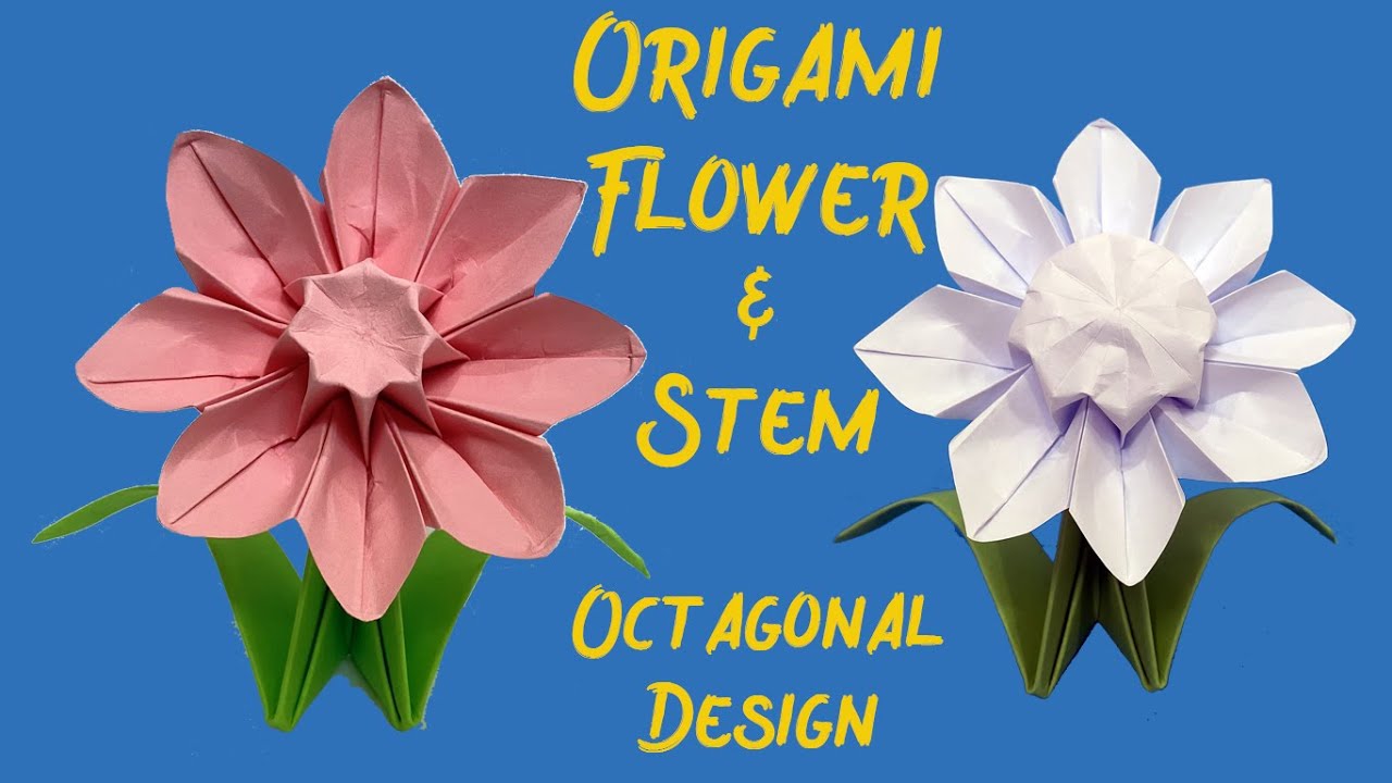 Origami Octagonal Paper Flower and Stem | Do-it-yourself | Paper Art and Craft