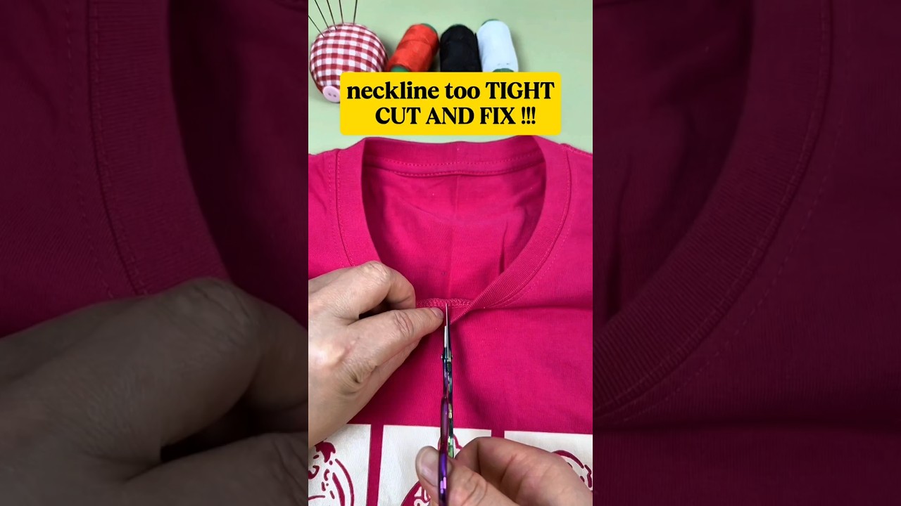 EASY fix : How to loosen a tight neckline | Cut and stitch into a cute V neck #shorts #sewing #tip