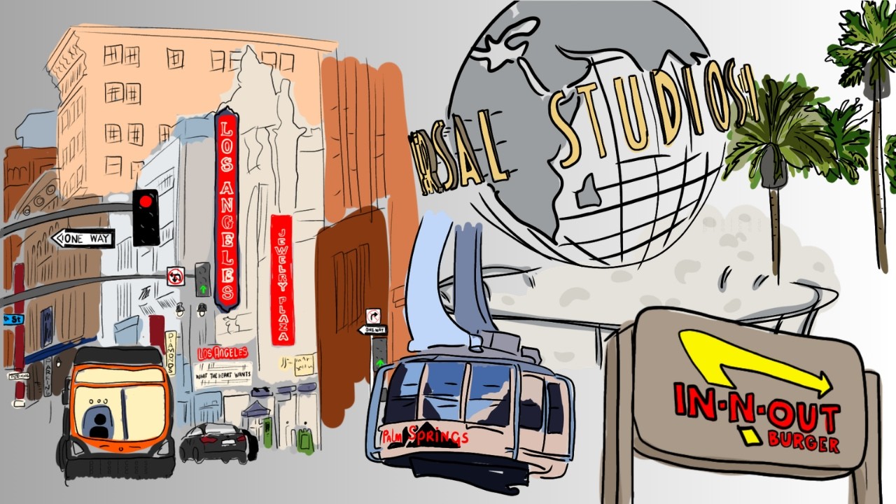 universal studios, dtla, palm springs, food | california