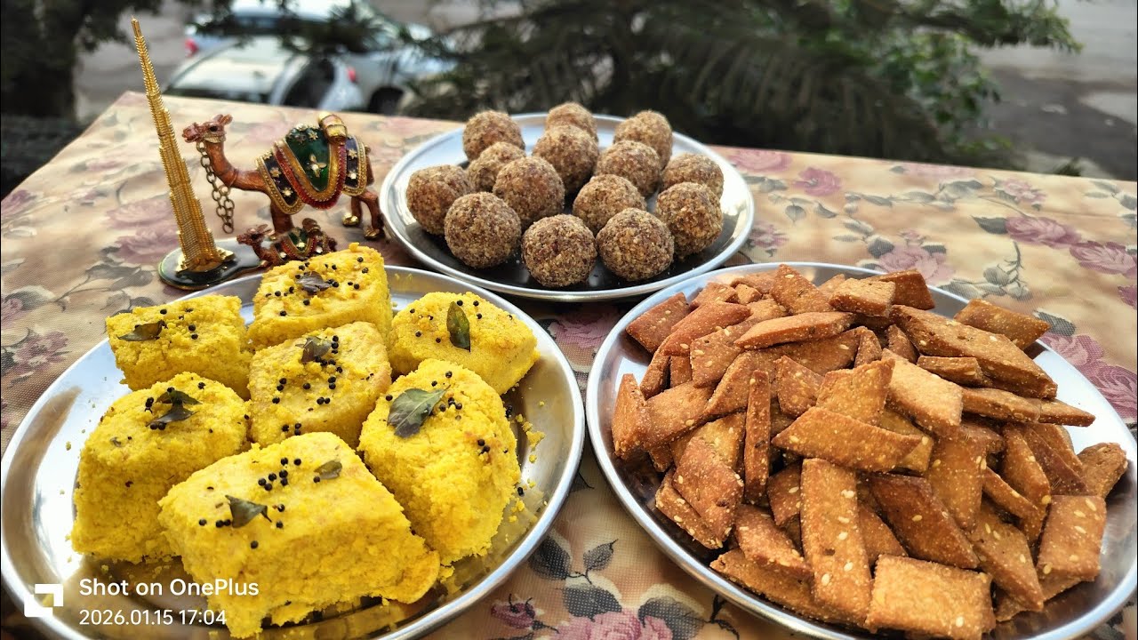 😋Healthy Gujarati Combo 😍 | Soft Dhokla, Gud Pare & Flaxseeds Laddu | No Maida No Refined Sugar