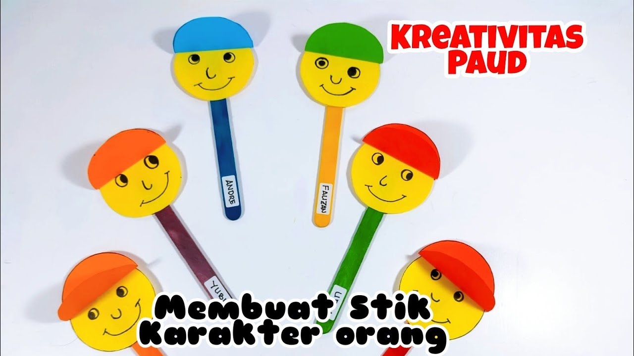 Membuat Stick Karakter Orang Dari Origami || Tema Diriku || Kreatifitas PAUD