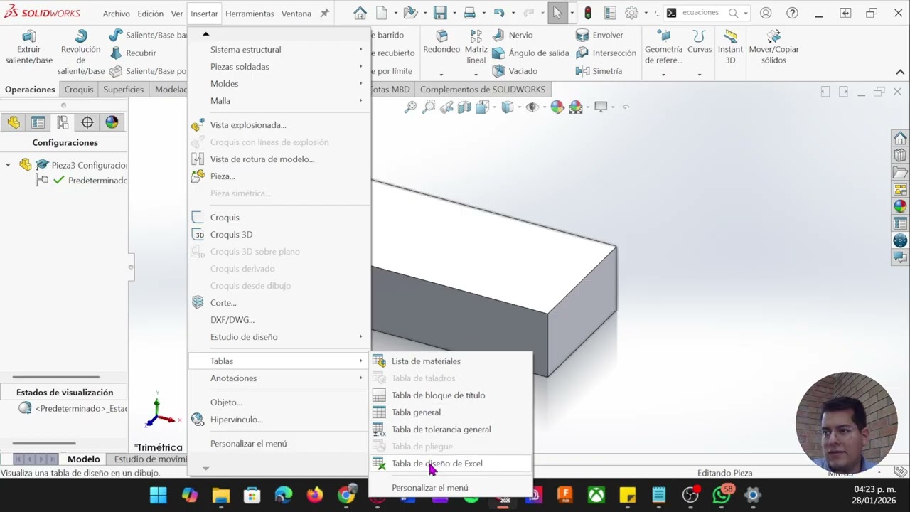 Solidworks Configuración de Operaciones #tutorial  #engineering #solidworks #caddesign #cswa