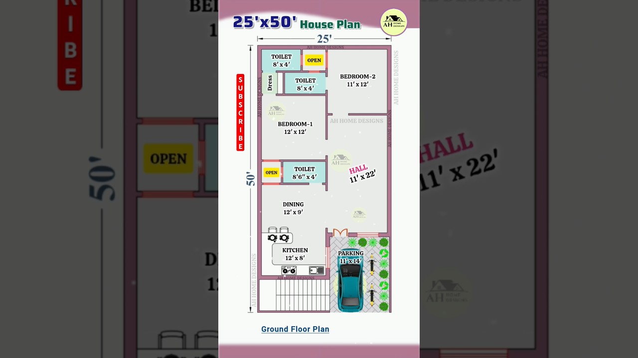 25'x50' House Plan with Car Parking, 25*50 East Facing House Plan, 2bhk House, #housedesign #shorts