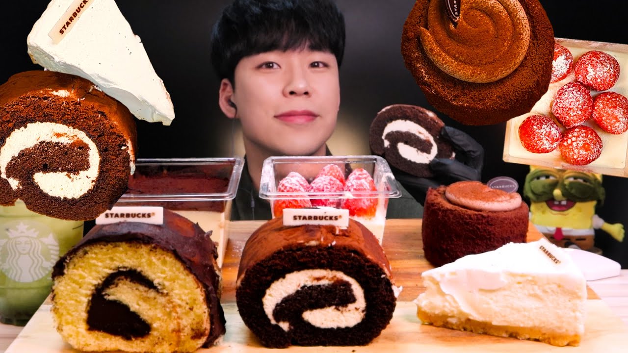 ASMR 🍰스타벅스 롤케이크 티라미수 케이크 먹방 리얼사운드 スターバックス·ケーキ STARBUCKS CAKE MUKBANG REAL SOUND