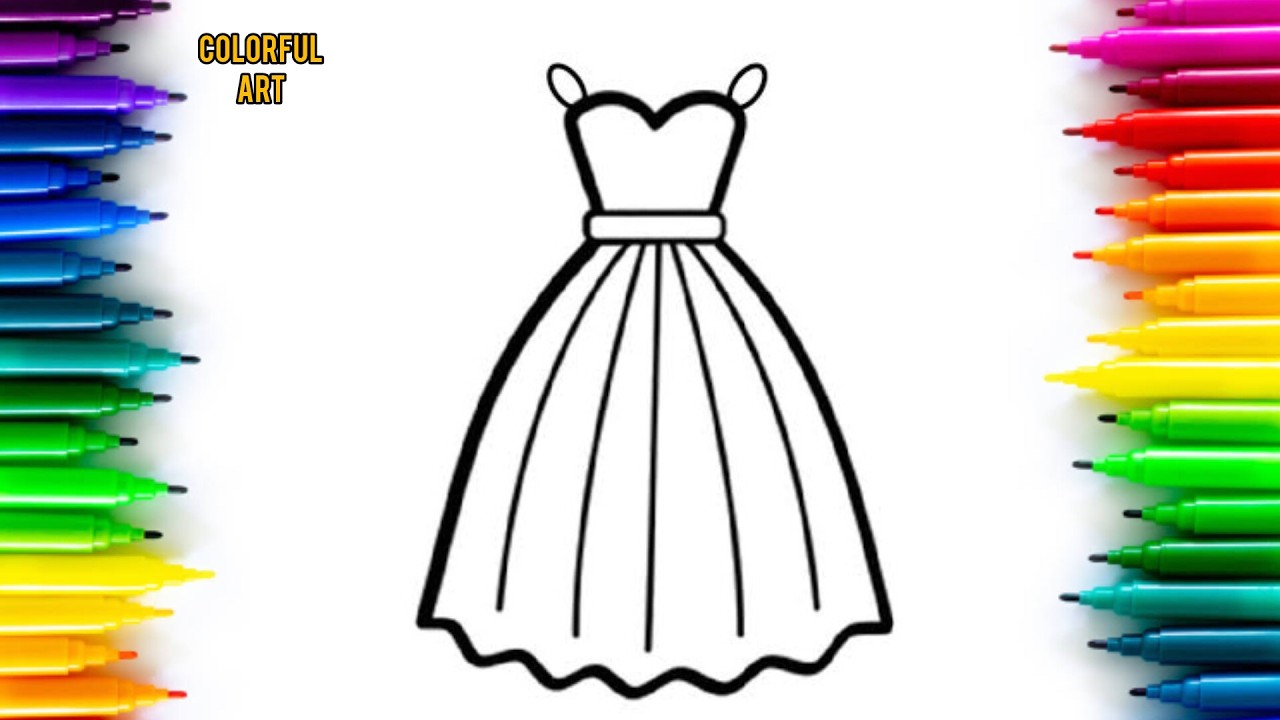 Elegant Gown Drawing | Beautiful Fashion Drawing | Stylish Outfit Line Art | Girl Dress Drawing Easy
