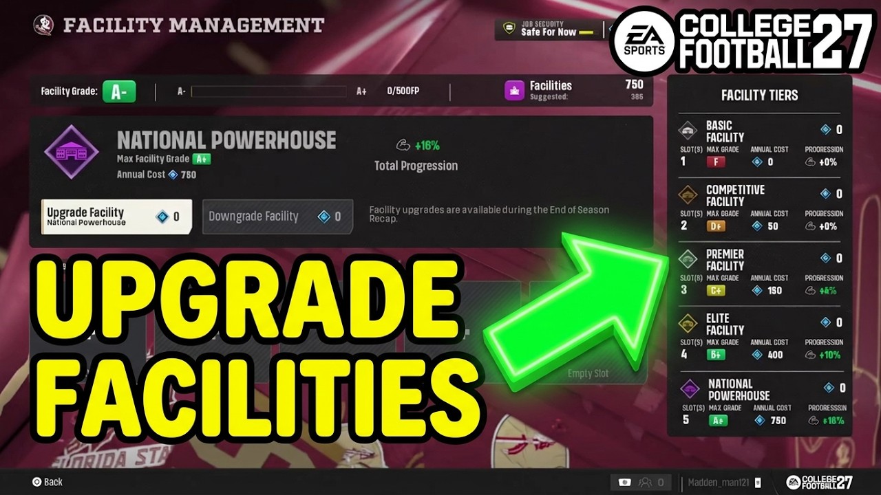 College Football 27: как улучшить спортивный объект в режиме &laquo;Династия&raquo;