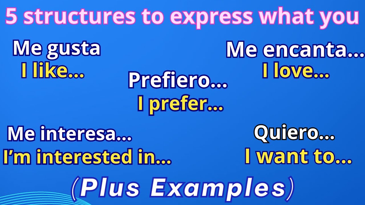 5 structures to express what you like, want, and prefer in Spanish Me gusta, Me encanta, Me interesa