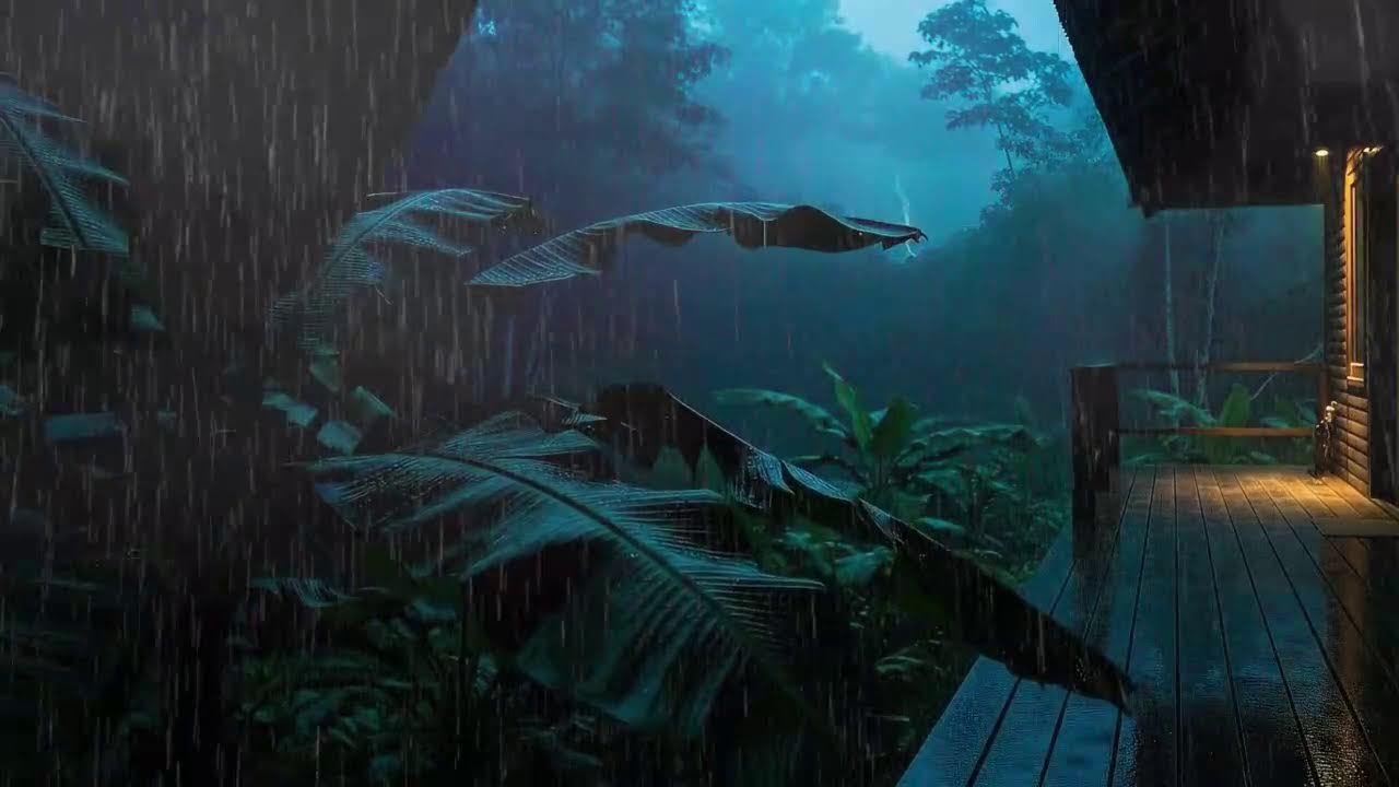 Instant Sleep with Gentle Rain Sounds and Distant Thunder Echo at Wooden Cabin Terrace 🌧️