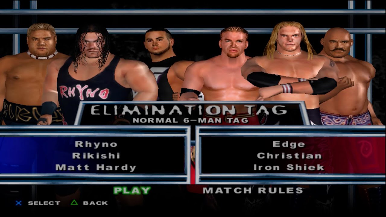 WWE SmackDown! HCTP - Rhyno,Rikishi,MattHardy VS Edge,Christian,IronShiek (ELIMINATION TAG)