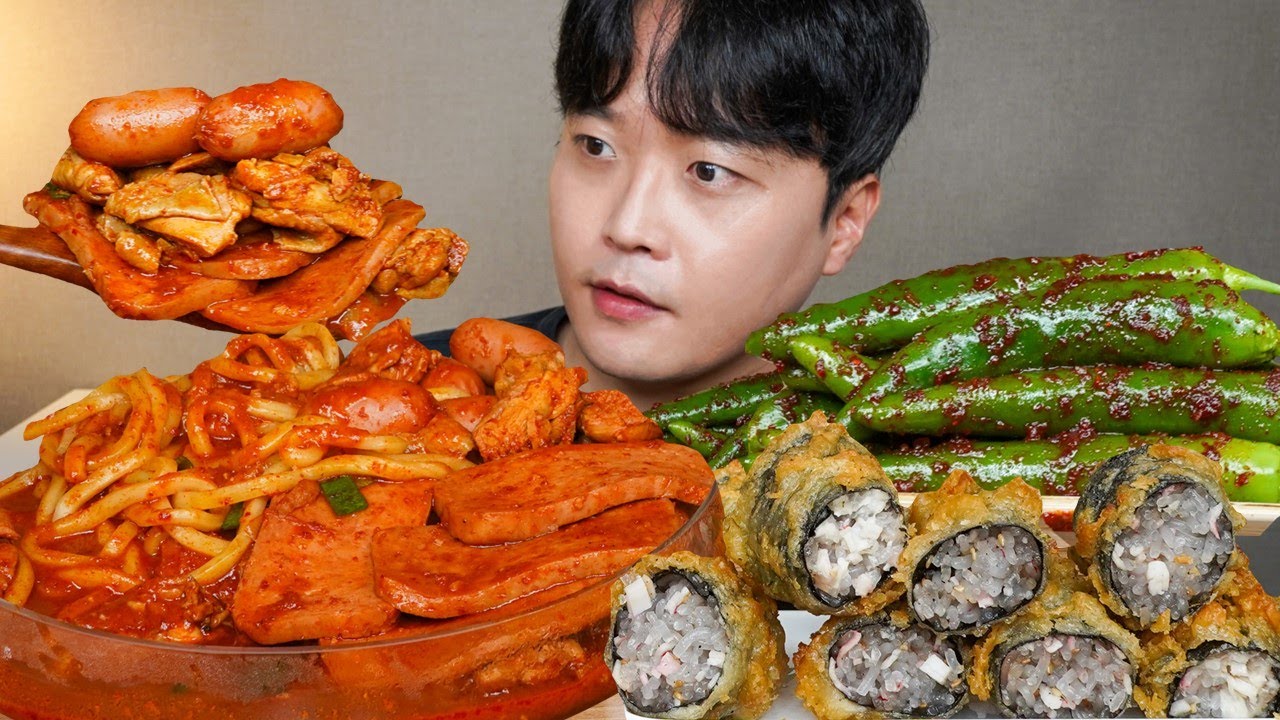 아내표 집밥🍚 우동사리 가득 스팸찜닭 김말이튀김 고추김치 요리 먹방 Spicy Braised Chicken Chili Kimchi ASMR MUKBANG EATING SHOW