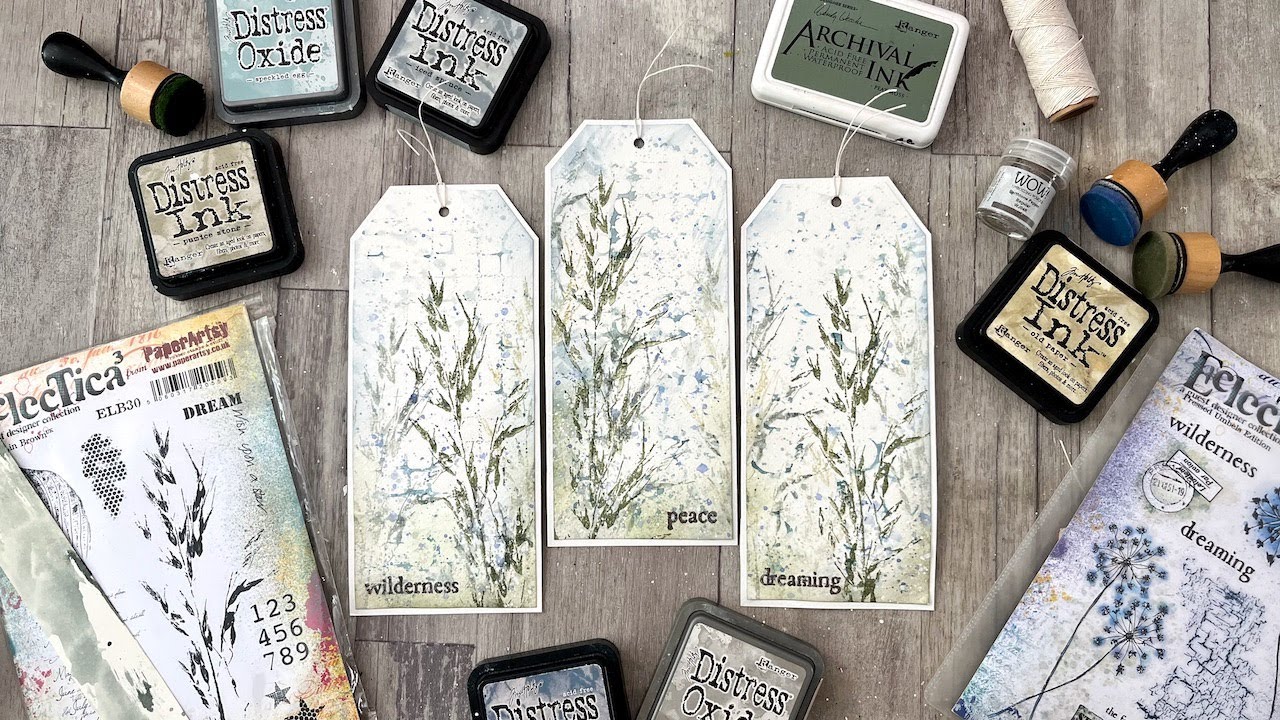 Tag Time - layered stamping with PaperArtsy stamps