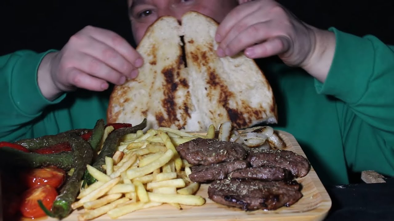 ASMR MUKBANG Bonfile ve Patates #Biber domates soğan kızartma #neromasmr