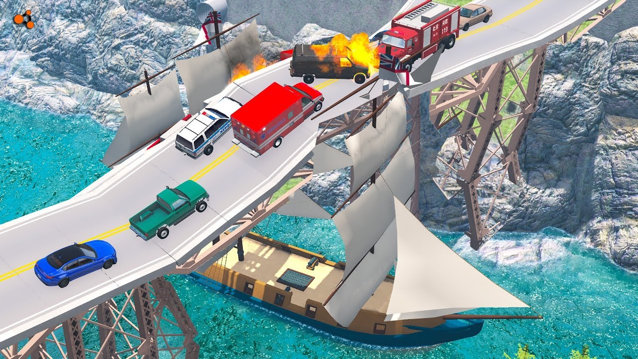 Beamng drive - Breakable Car Bridge Crashes