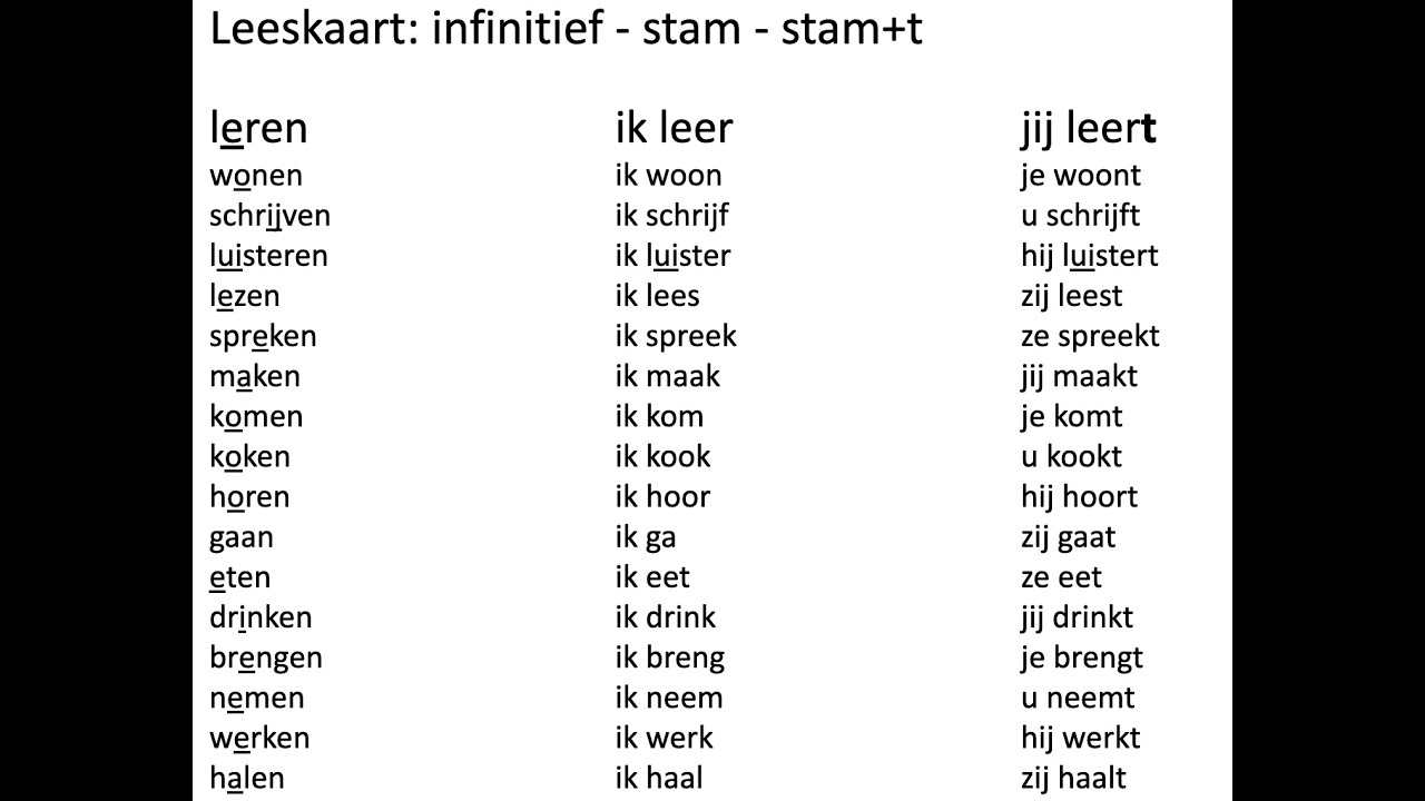 uitspraak leeskaart infinitief-stam-stam+t - NT2 - A1(1.1) #learndutch #nt2 #nederlands