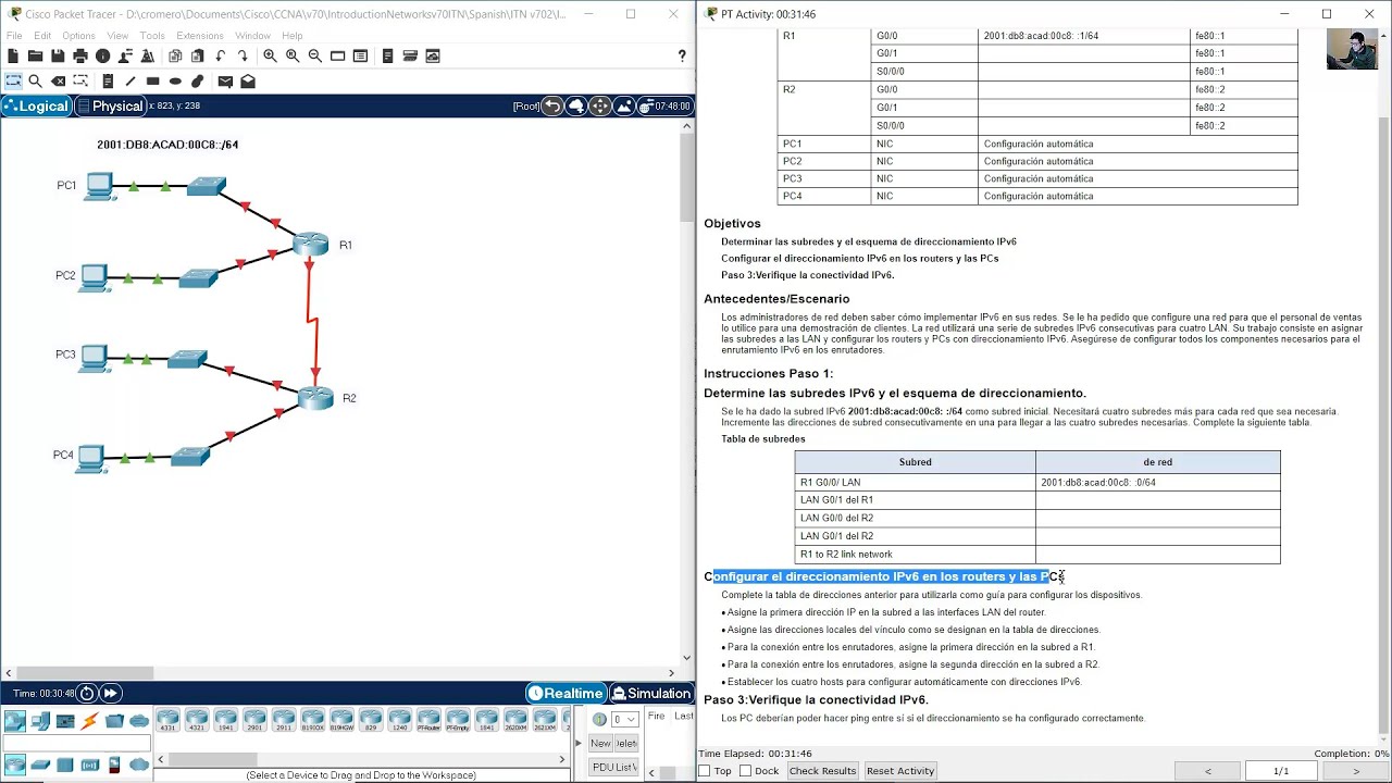 12.9.1 Packet Tracer - Implemente un Esquema de Direccionamiento de Subredes IPv6