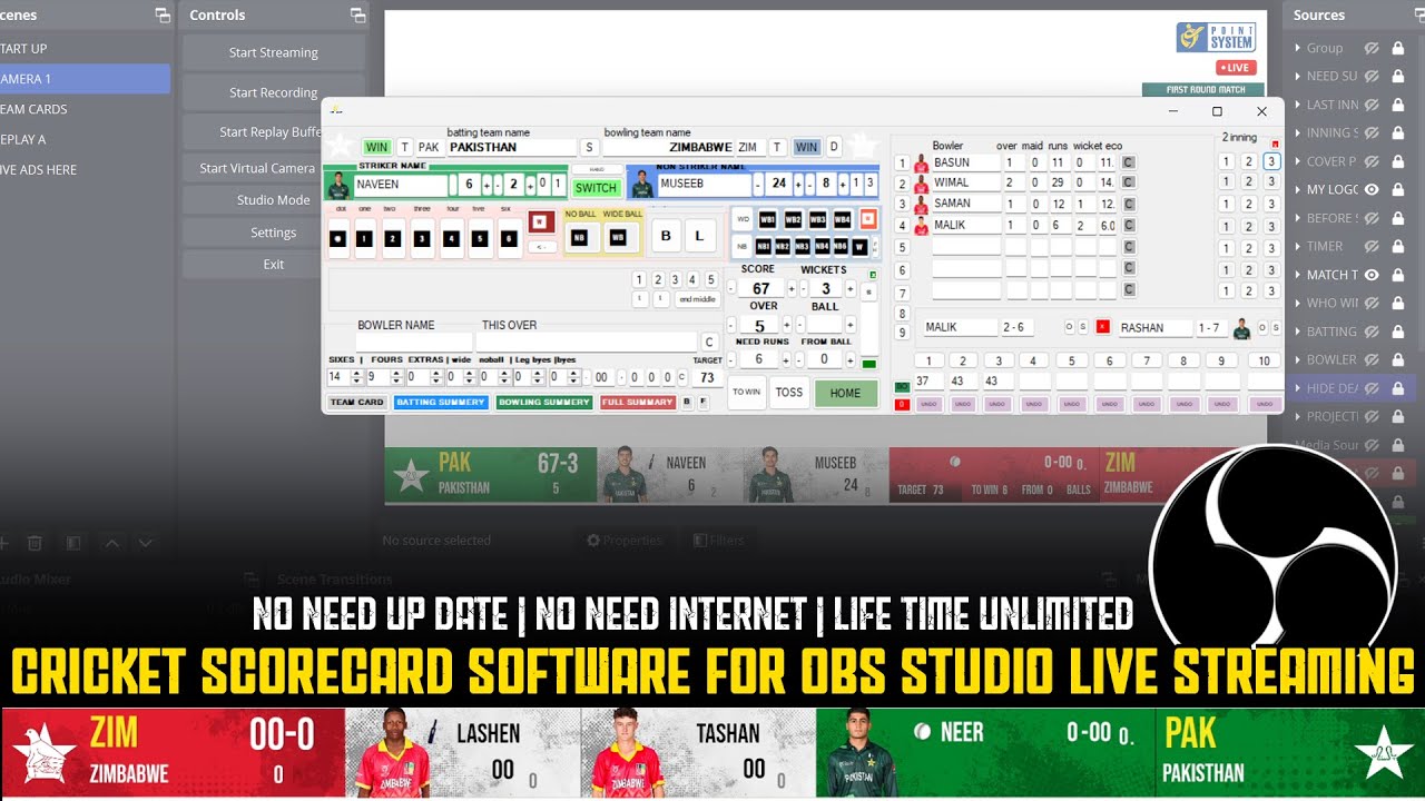 CRICKET SCORECARD software for OBS LIVE STREAMING | How USE cricket scorecard overlay LIVE MATCH