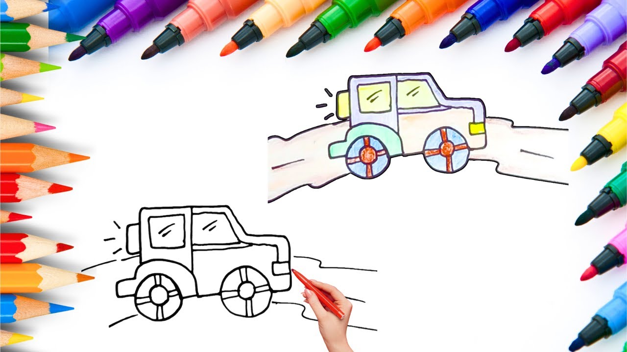 How To Draw cute Jeep car Drawing, Painting & Coloring For Kids and Toddlers_🌈🎨