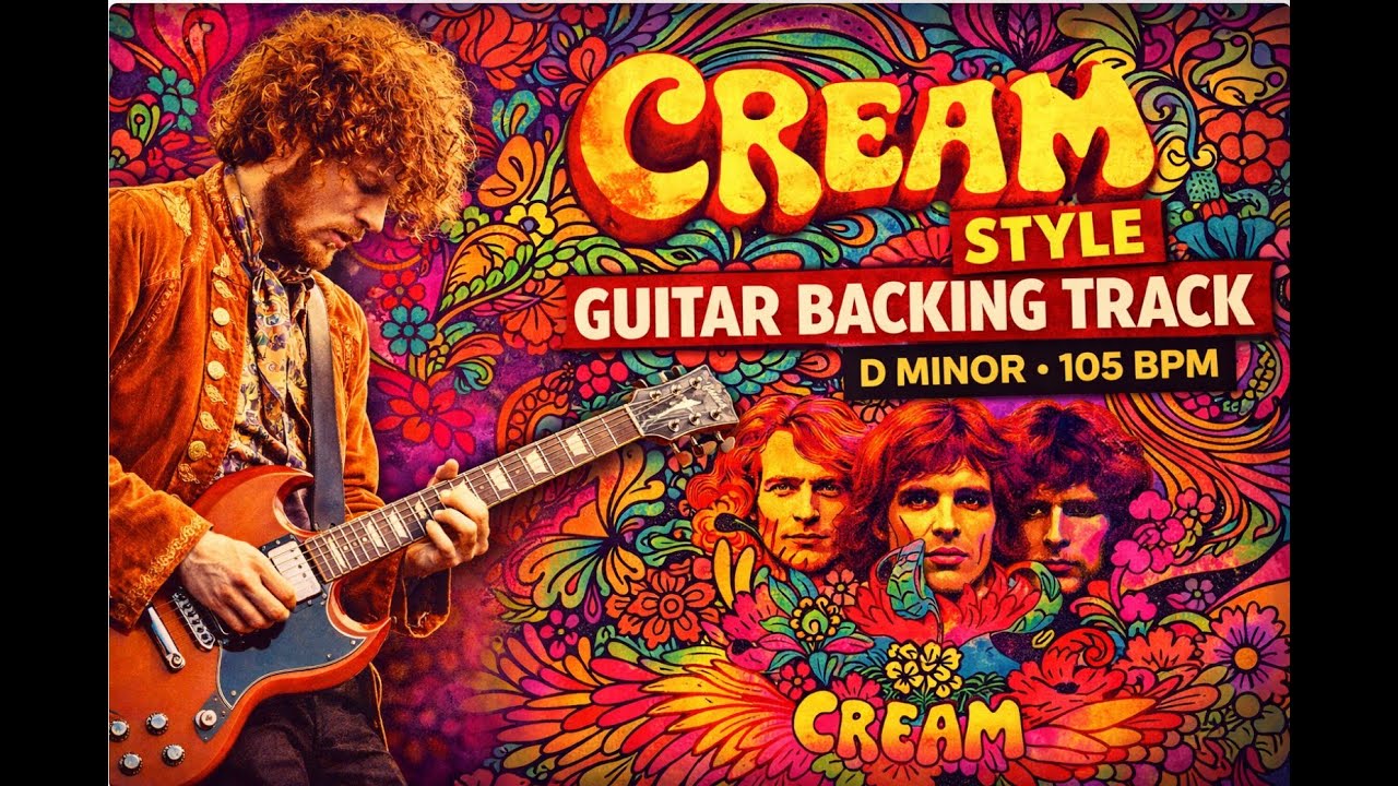 Cream style guitar  backing track D minor 105 BPM