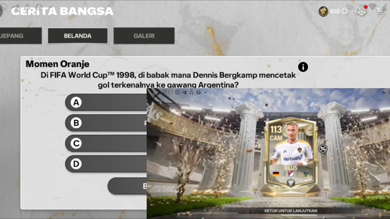 Klaim hadiah liga level 50, Kunci jawaban cerita bangsa hari-3, Gacha harian dapat 113