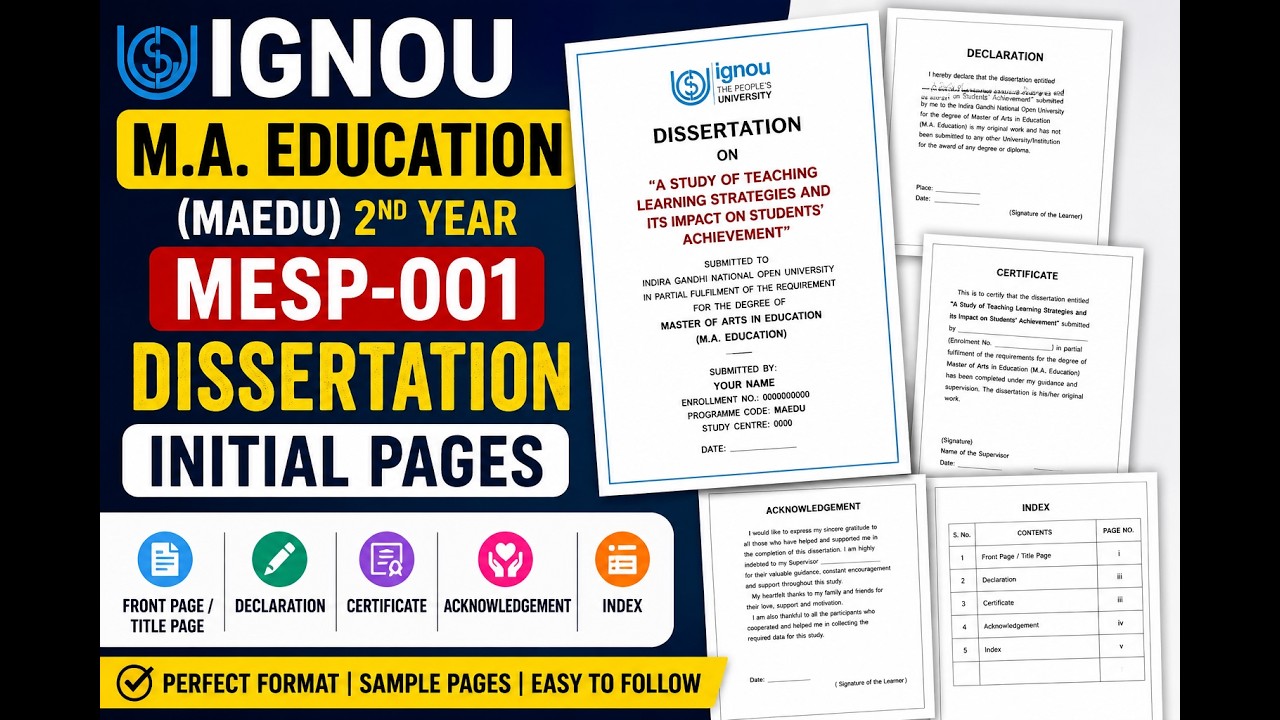 IGNOU MA Education Dissertation Guide| MESP-001 Dissertation Project Explained (Initial Pages)
