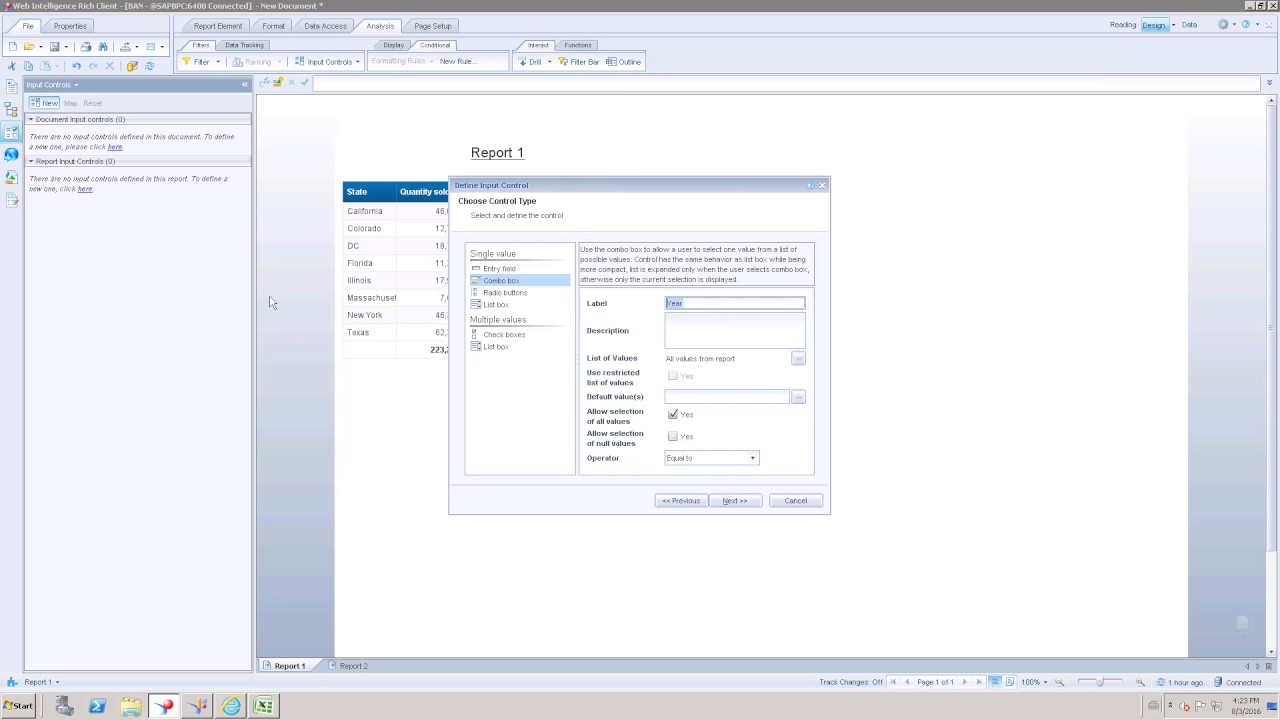 Input Control in Web Intelligence - Real Time Scenario