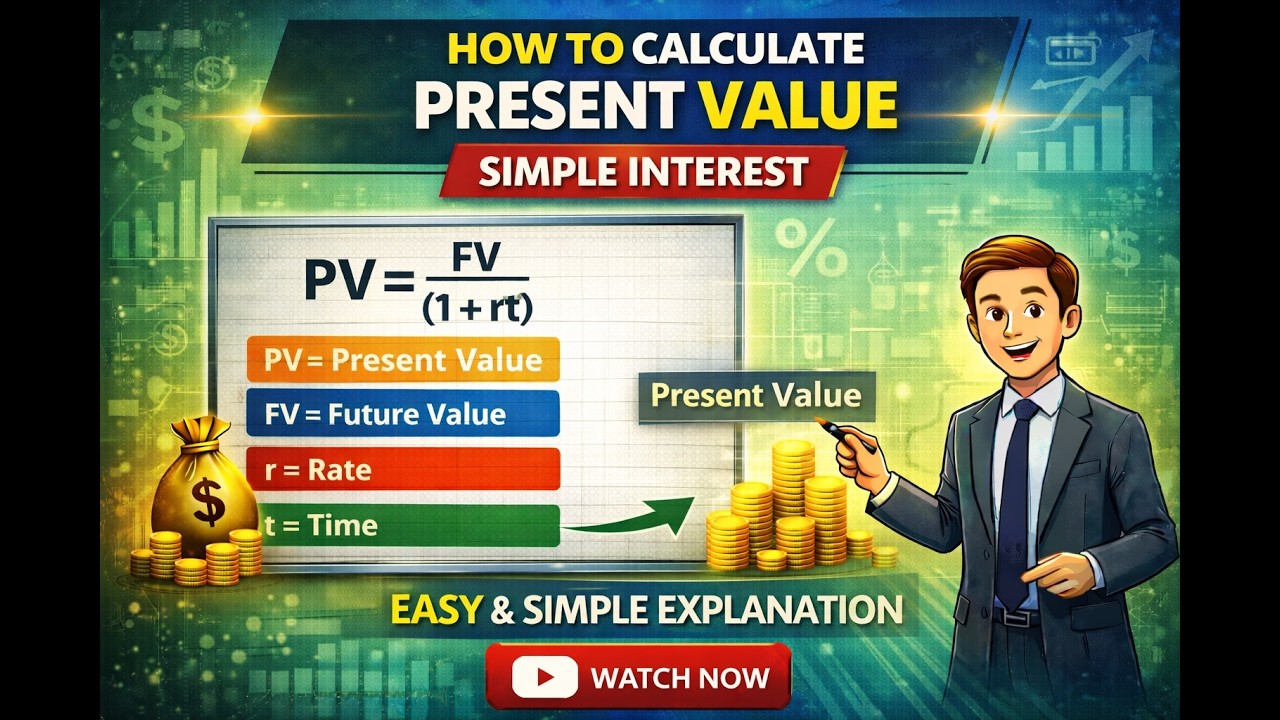 How to Calculate Present Value Using Simple Interest | PV = FV / (1 + rt) | Easy Finance Tutorial