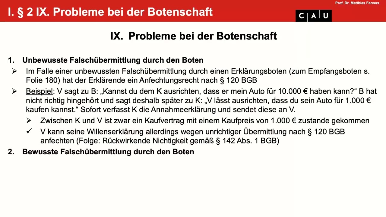 BGB AT – Folge 28 (Probleme bei der Botenschaft; Anfechtung der Vollmacht)