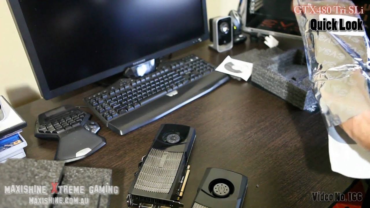 EVGA GTX480 Tri SLI quick look. Maxishine Video