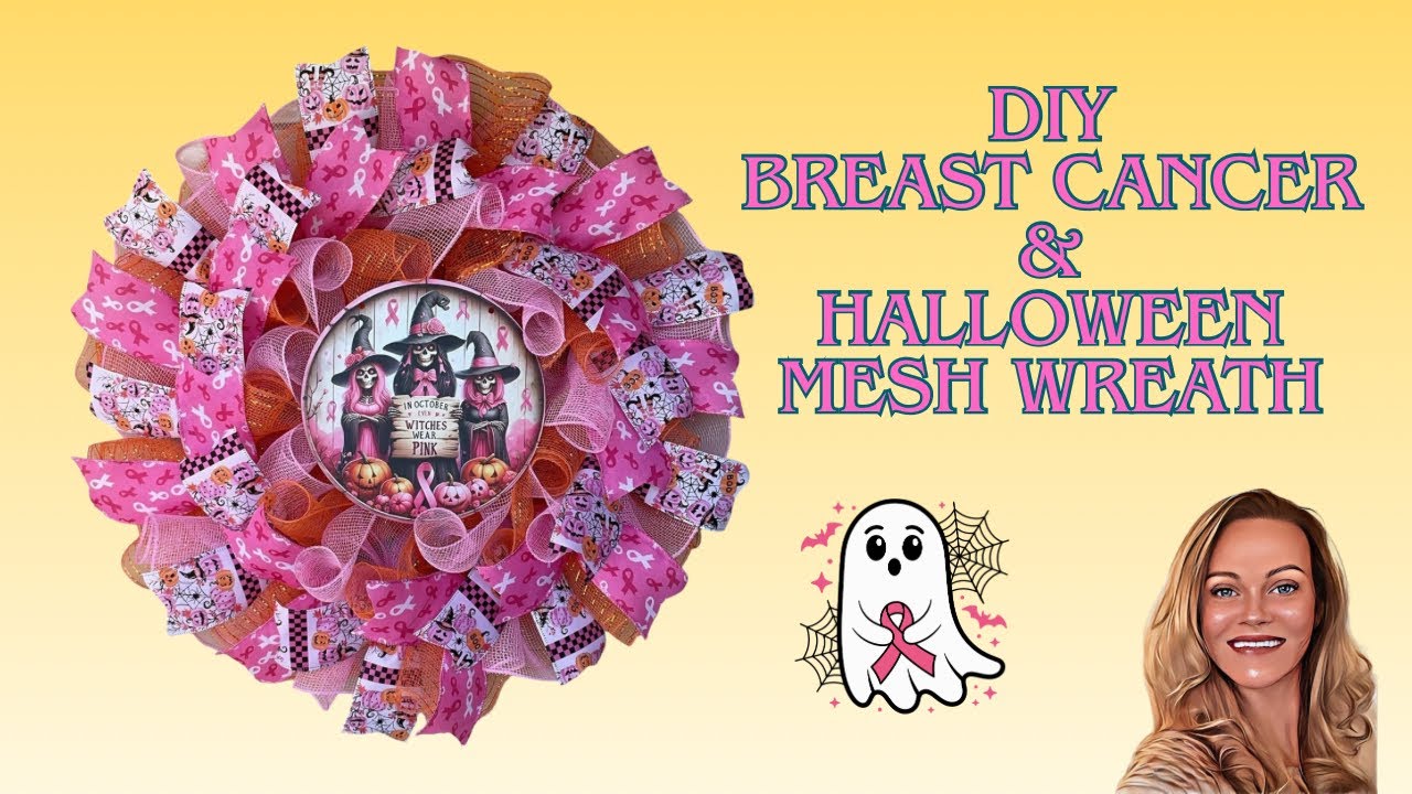 DIY Halloween Pink Ribbon Wreath Tutorial | Breast Cancer Awareness Witch Wreath