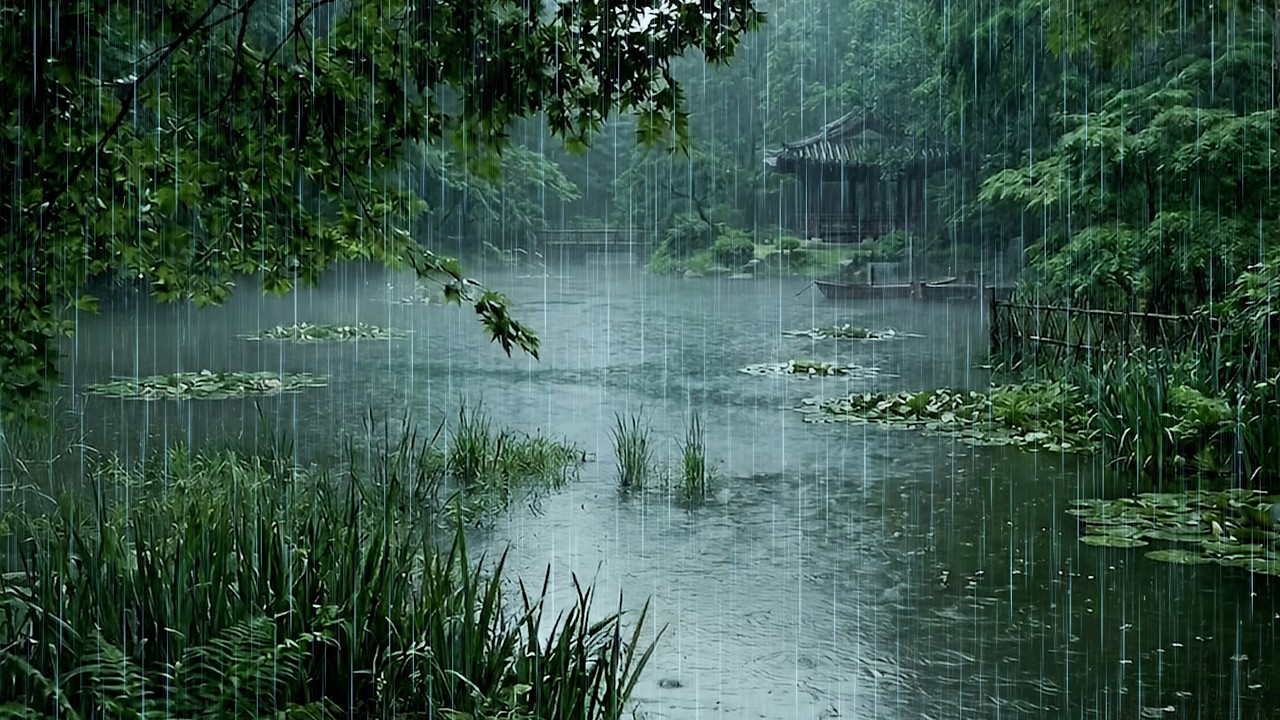 Sleep Better with Soft Rainstorm on Forest Lake | ASMR Forest Rain to Cure Insomnia