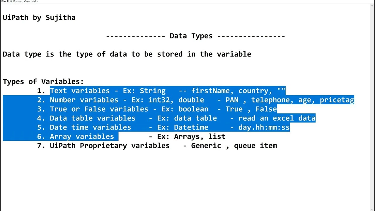 Data Types in UiPath Studio | Types of Variables | How to know the datatype while creating variable