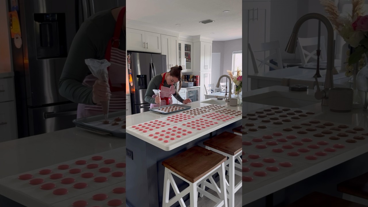 Making 100 macarons for a party!👩🏻&zwj;🍳 #macarons #asmr #baking #baker #satisfying #satisfyingvideo